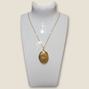New Gold Floral Textured Oval Locket Necklace Whimsy‎ Artsy